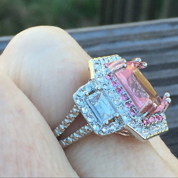 Pink and White Sapphire Large S925 Silver Ring - Picture 4 of 8